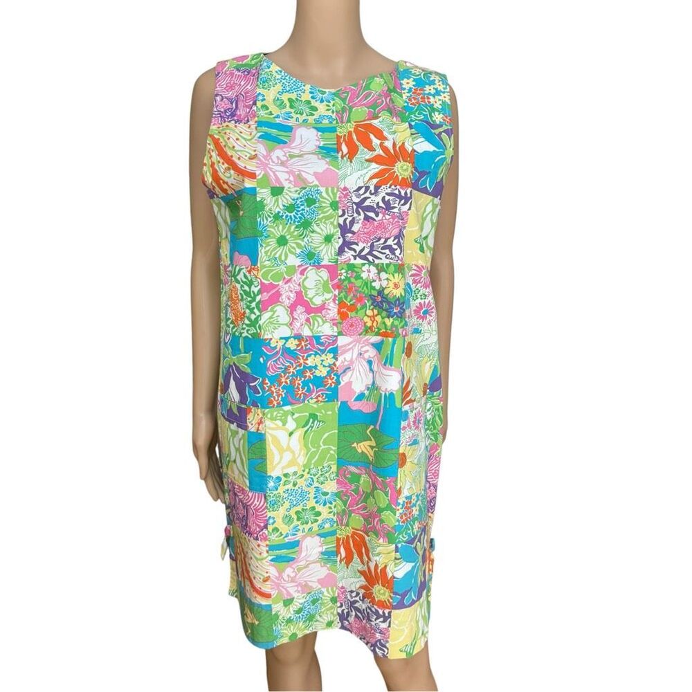 Lilly Pulitzer vintage cotton patchwork floral shift dress size 14
